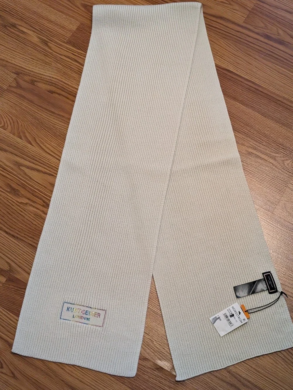 Kurt Geiger Cream Ribbed Knit Scarf